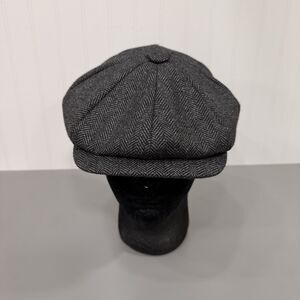 BOTVELA 100% Wool Flat Cap 7 1/4 Herringbone Blue Newsboy Hat Peaky Blinders